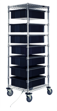Mobile Conductive Bin Cart with 7 Dividable Grid Containers, 21 x 24 x 69 Inch, Chrome Plated Finish