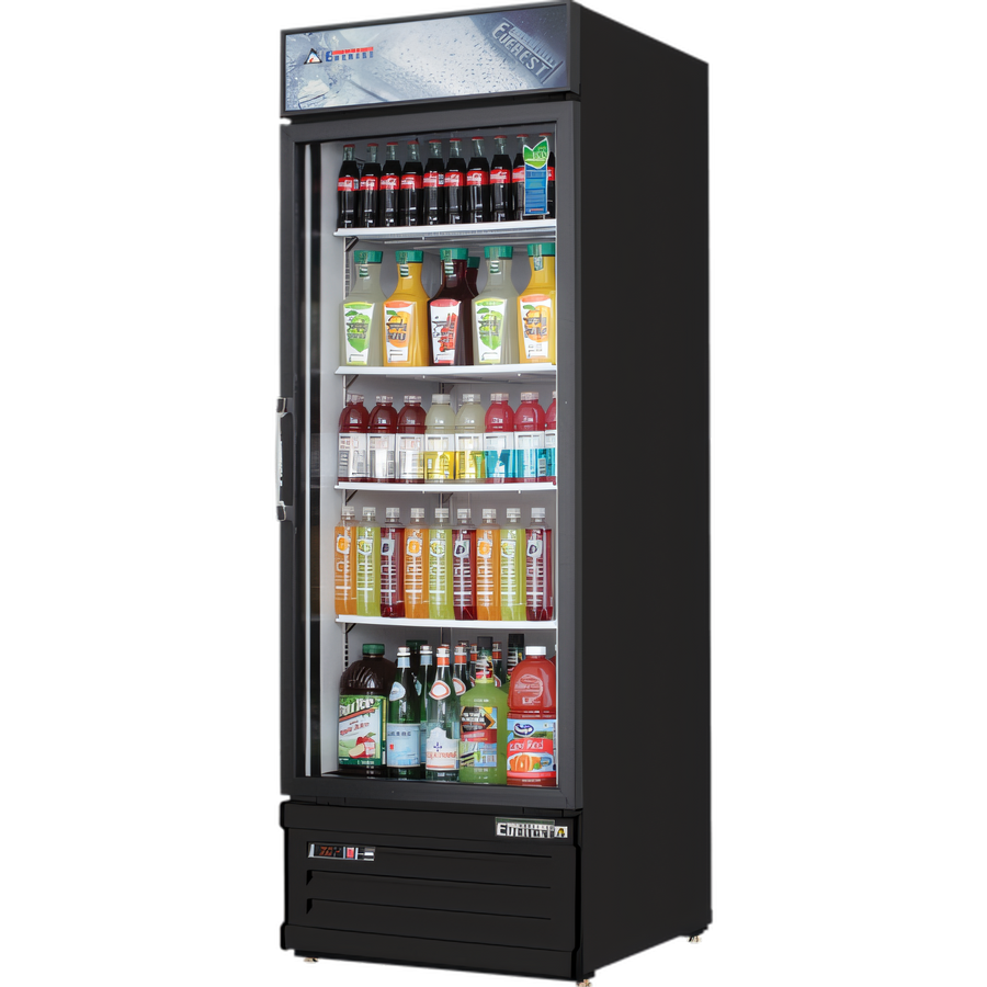 Product image #1 for Everest Refrigeration EMGR10B 24-Inch Single-Section Reach-In Glass Door Merchandiser Refrigerator, 10 Cu. Ft., Bottom-Mounted Self-Contained