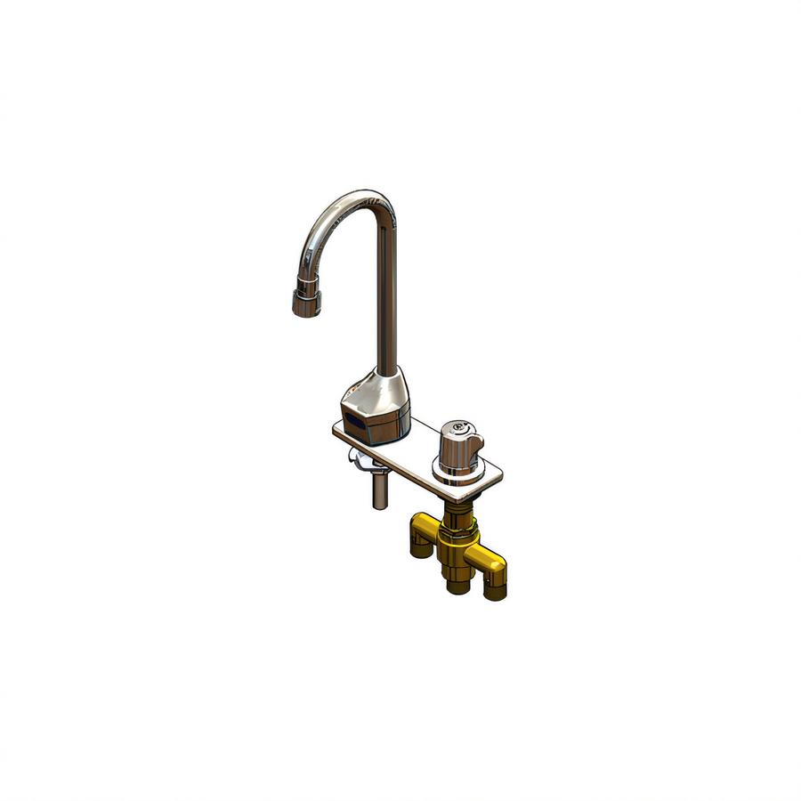 Product image #1 for ChekPoint Touchless Electronic Deck-Mount Gooseneck Faucet with 4-Inch Centers, Chrome-Plated Brass, 0.5 GPM