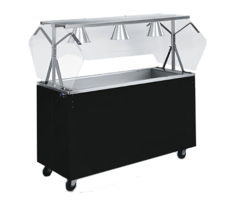 Product image #1 for Vollrath 2-Series Affordable Portable 4-Pan Non-Refrigerated Cold Food Station with Buffet Breath Guard, Lights, and Sliding Door Storage Base, 60 Inch, Black
