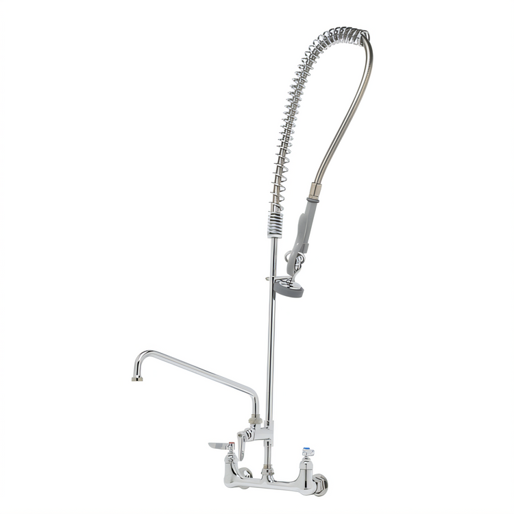 Product image #1 for T&S Brass EasyInstall 8-Inch Wall-Mount Pre-Rinse Unit with Add-On Faucet, 10-Inch Swing Nozzle, and 44-Inch Hose