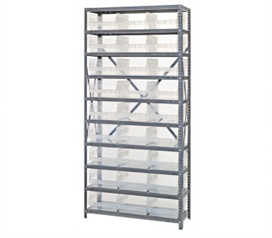 Product image #1 for Quantum Heavy-Duty Stationary Wire Shelving Unit, 12"D x 36"L x 75"H, with 10 Shelves and 27 Clear Bins
