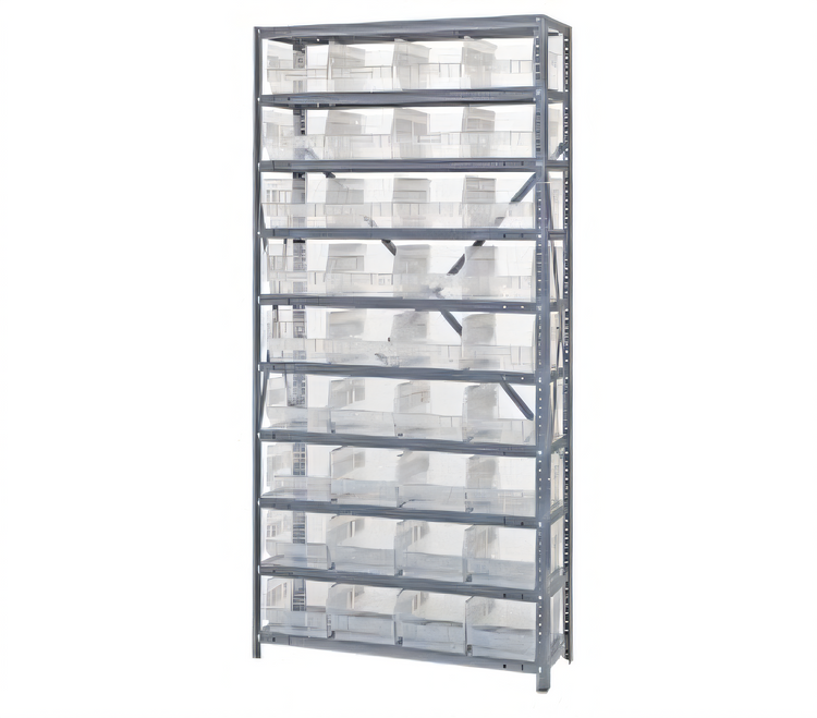 Product image #1 for Quantum 36"W x 12"D x 75"H Heavy Duty Stationary Wire Shelving Unit with 10 Shelves and 36 Clear Bins