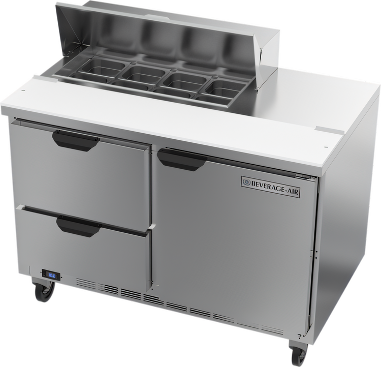 Product image #1 for Beverage-Air SPED48HC-08-2 48-Inch Two-Section Sandwich Top Refrigerated Counter, 13.0 Cu. Ft., 8 Pan Openings, 1 Door and 2 Drawers