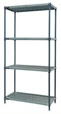 Quantum 4-Tier Stationary Wire Plastic Mat Shelving Unit, 72W x 21D x 86H, Green Epoxy Antimicrobial Finish