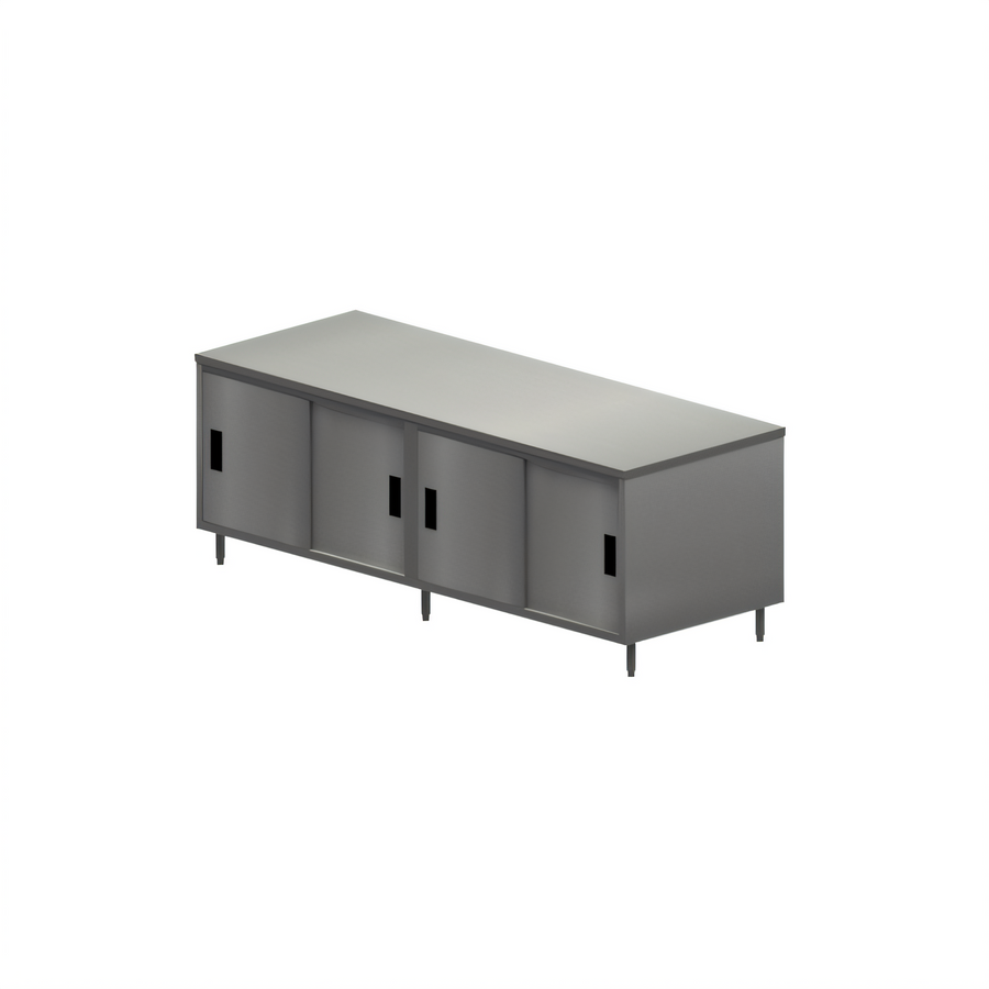 Product image #1 for BK Resources Chef Table with Cabinet Base and Sliding Doors, 120 x 30 x 34-3/4 Inches, 304 Stainless Steel Top