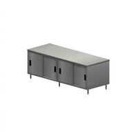 BK Resources Chef Table with Cabinet Base and Sliding Doors, 120 x 30 x 34-3/4 Inches, 304 Stainless Steel Top