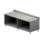Thumbnail image #1 for BK Resources CSTR5-3696 96-Inch x 36-Inch Stainless Steel Chef Table with Open Front Cabinet Base, 14-Gauge Top and 5-Inch Backsplash