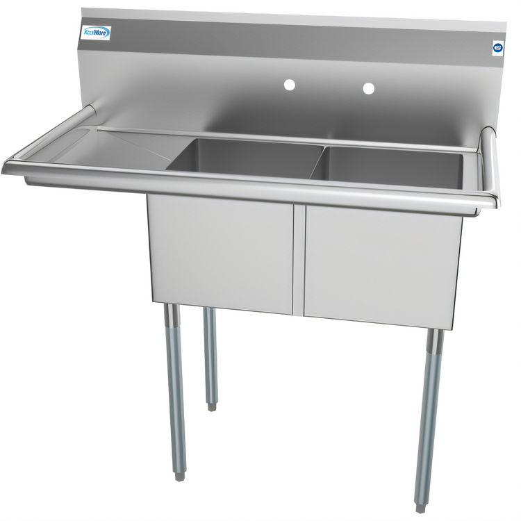 Product image #1 for KoolMore 43-Inch Two-Compartment Stainless Steel Commercial Sink with Left Drainboard and Backsplash