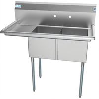 KoolMore 43-Inch Two-Compartment Stainless Steel Commercial Sink with Left Drainboard and Backsplash