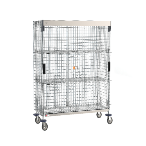 Product image #1 for Metro SlideSecure Super Erecta Mobile Wire Security Cage with Sliding Doors and 2 Intermediate Shelves, Chrome