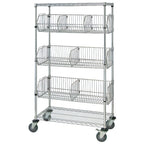 Thumbnail image #1 for Quantum M1836BC6C Mobile Chrome Basket Storage Unit with 3 Adjustable Baskets, 2 Wire Shelves, and Swivel Casters, 36"W x 18"D x 69"H
