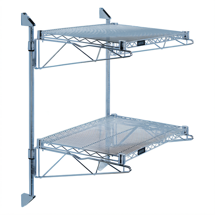 Product image #1 for Quantum Wall-Mounted Cantilever Double Shelf Wire Shelving Unit, 54 x 21 Inches, Gray Epoxy Antimicrobial Finish