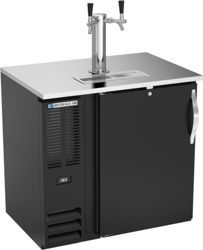 Product image #1 for Beverage-Air DDN36HC-B Shallow-Depth Direct Draw Draft Beer Cooler, 36-Inch Wide, 1 Door, Dual-Faucet Tower, 1/2-Keg Capacity