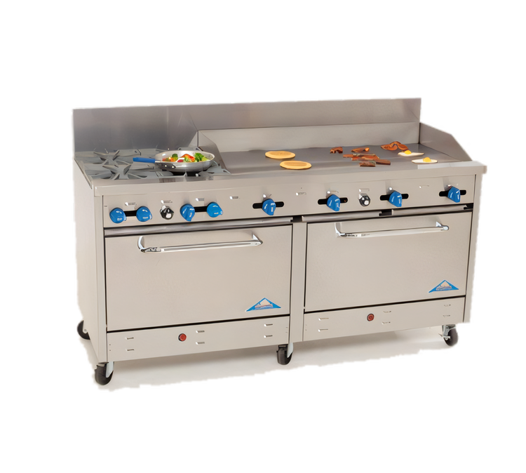 Product image #1 for Comstock-Castle 72-Inch Commercial Gas Range with 4 Star Burners, 48-Inch Griddle and Double Ovens