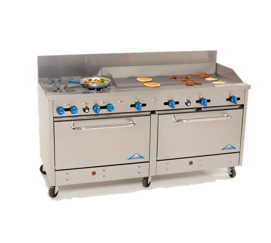 Product image #1 for Comstock-Castle 72-Inch Commercial Gas Range with 4 Star Burners, 48-Inch Griddle and Double Ovens