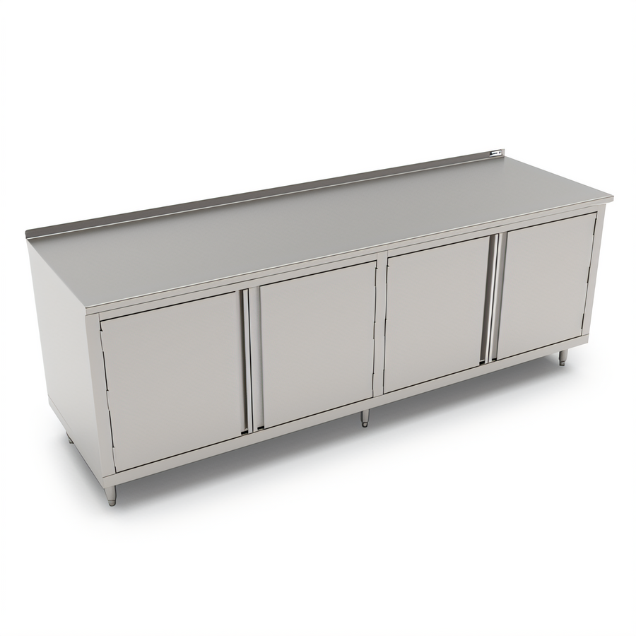 Product image #1 for John Boos Cabinet Base Enclosed Work Table with Hinged Doors, 132 in. W x 24 in. D, 14-Gauge Type 300 Stainless Steel Top, 1-1/2 in. Rear Riser