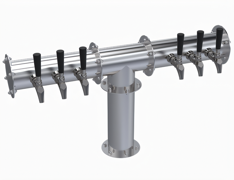 Product image #1 for Krowne 6-Faucet Glycol-Cooled Pipe T-Head Beer Tower, 31-3/4-Inch Overall Length, Brushed Stainless Steel
