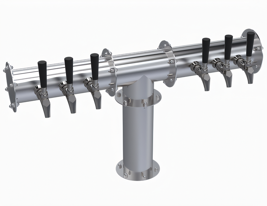 Product image #1 for Krowne 6-Faucet Glycol-Cooled Pipe T-Head Beer Tower, 31-3/4-Inch Overall Length, Brushed Stainless Steel