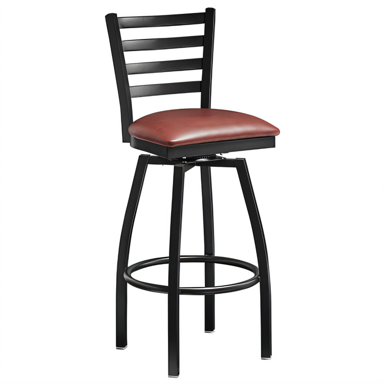 Product image #1 for Omcan USA Bar Height Metal Ladder Back Swivel Bar Stool with Burgundy Vinyl Seat
