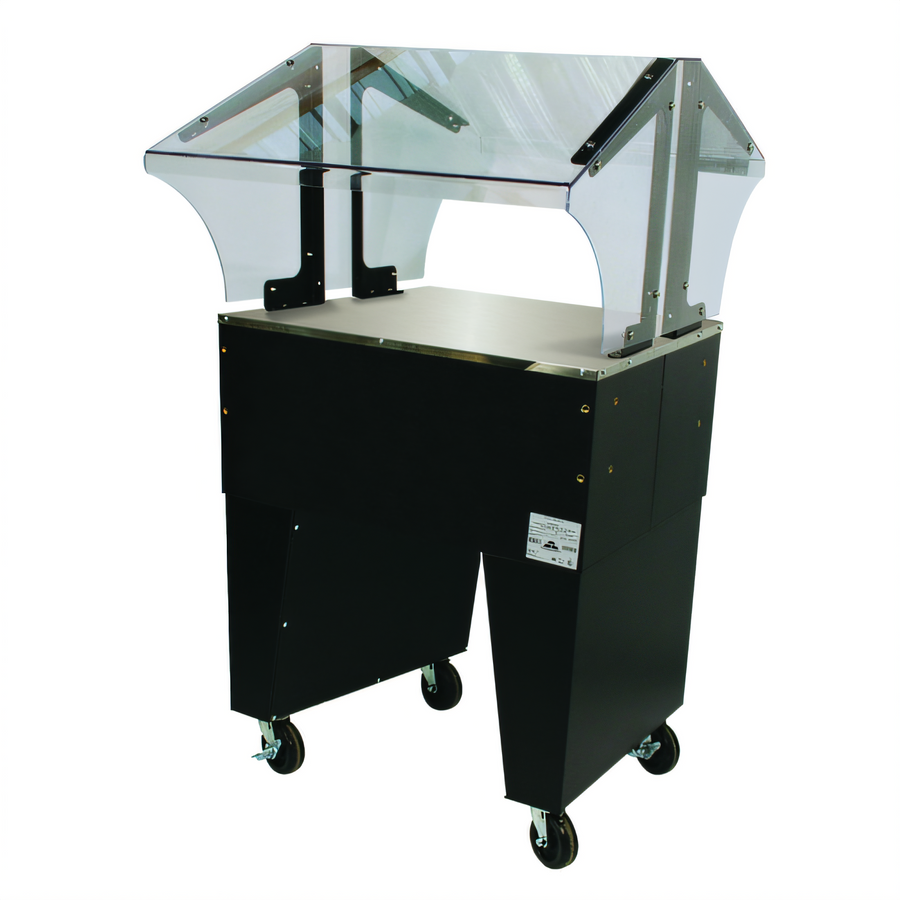 Product image #1 for Advance Tabco Triumph Supreme Portable Solid Top Buffet Table with Double-Sided Sneeze Guard, 2 Pan Size, Black Vinyl-Clad Open Base