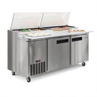 Koolmore 71-Inch Pizza Prep Refrigerator with 9-Pan Stainless Steel Top, 2 Doors, and Side-Mounted Self-Contained Refrigeration