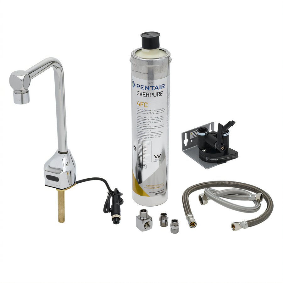 Product image #1 for ChekPoint Electronic Sensor Glass Filler with Water Filtration Kit, 8-Inch High-Arc Rigid Gooseneck, Single-Hole Deck Mount, Chrome-Plated Brass