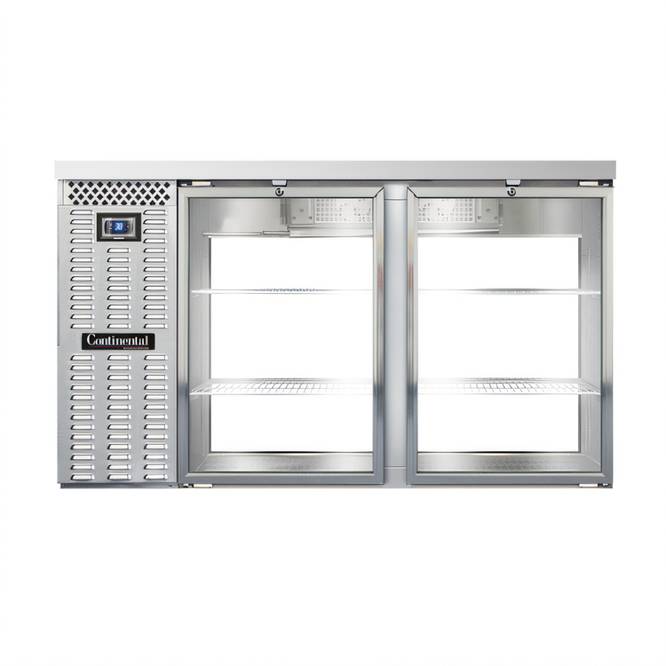 Product image #1 for Continental Refrigerator BB59SNSSGDPT 59" Shallow Depth Pass-Thru Refrigerated Back Bar Cooler with Glass Doors