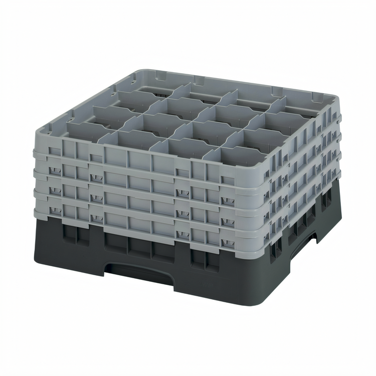 Product image #2 for Cambro Camrack® Full Size 16-Compartment Glass Rack with 4 Soft Gray Extenders, Black