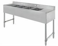 Klinger's Trading Four-Compartment Stainless Steel Underbar Sink with Drainboards and Faucets