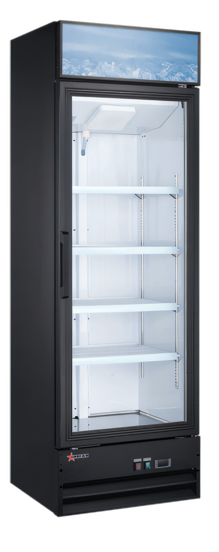Product image #1 for Omcan 1-Section Reach-In Glass Door Merchandiser Refrigerator, 9.1 Cu. Ft., Bottom-Mount Self-Contained, Black