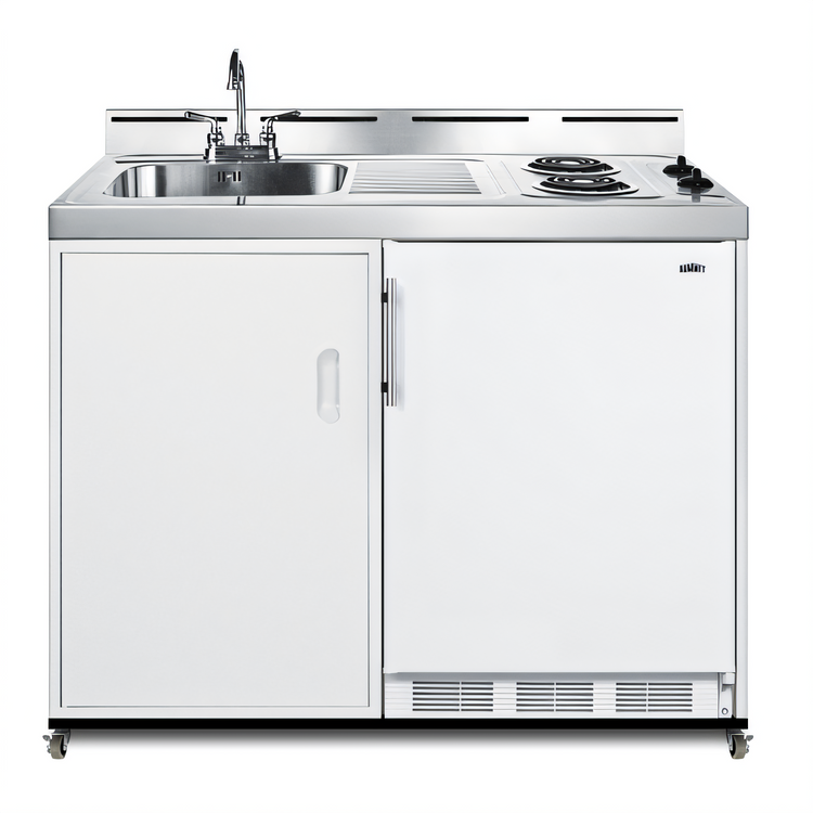 Product image #1 for Summit Commercial 48-Inch Wide Mobile All-In-One Kitchenette with No Plumbing, 2-Burner Coil Cooktop, Sink, and 5 Cu. Ft. Refrigerator-Freezer