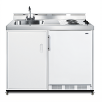 Summit Commercial 48-Inch Wide Mobile All-In-One Kitchenette with No Plumbing, 2-Burner Coil Cooktop, Sink, and 5 Cu. Ft. Refrigerator-Freezer