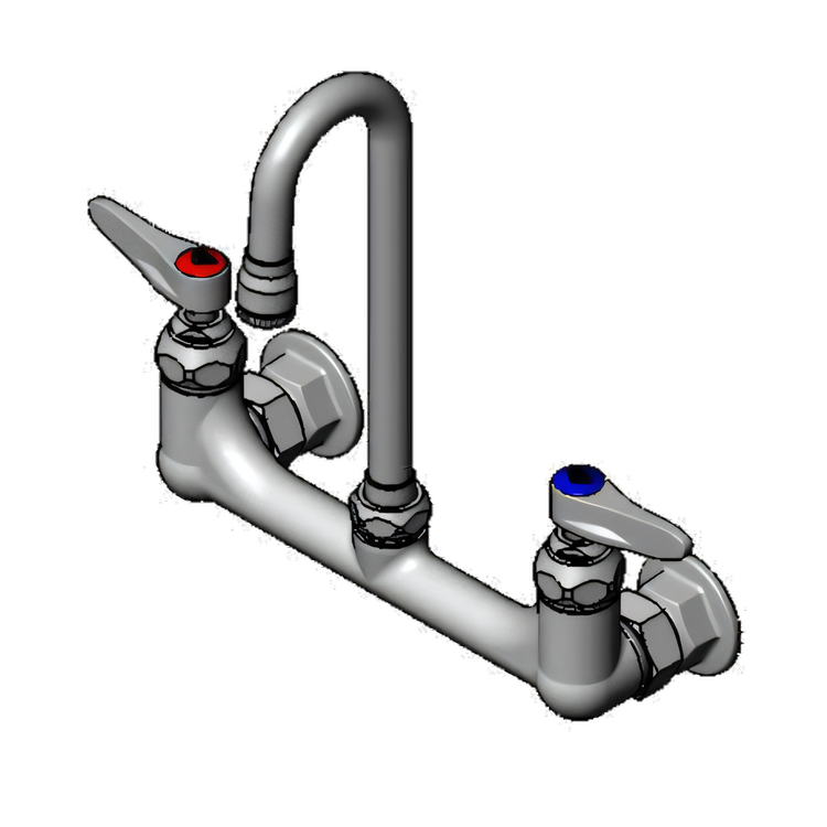 Product image #1 for T&S Brass Wall-Mount Mixing Faucet with 8-Inch Adjustable Centers and Gooseneck Spout