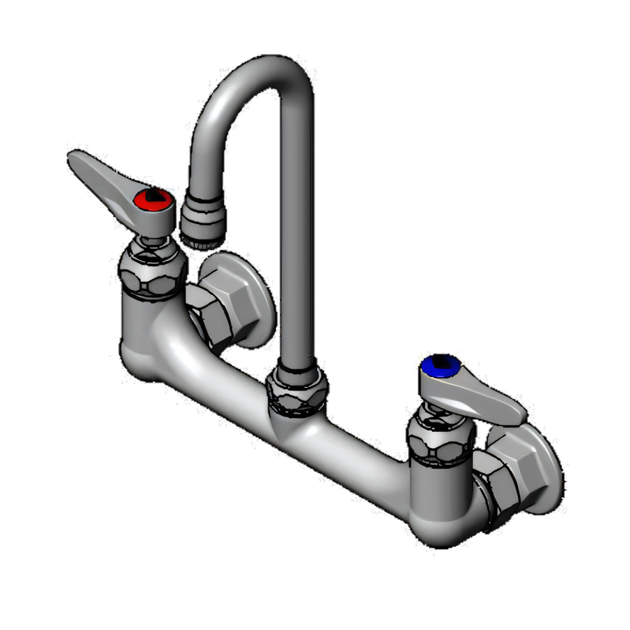 Product image #1 for T&S Brass Wall-Mount Mixing Faucet with 8-Inch Adjustable Centers and Gooseneck Spout