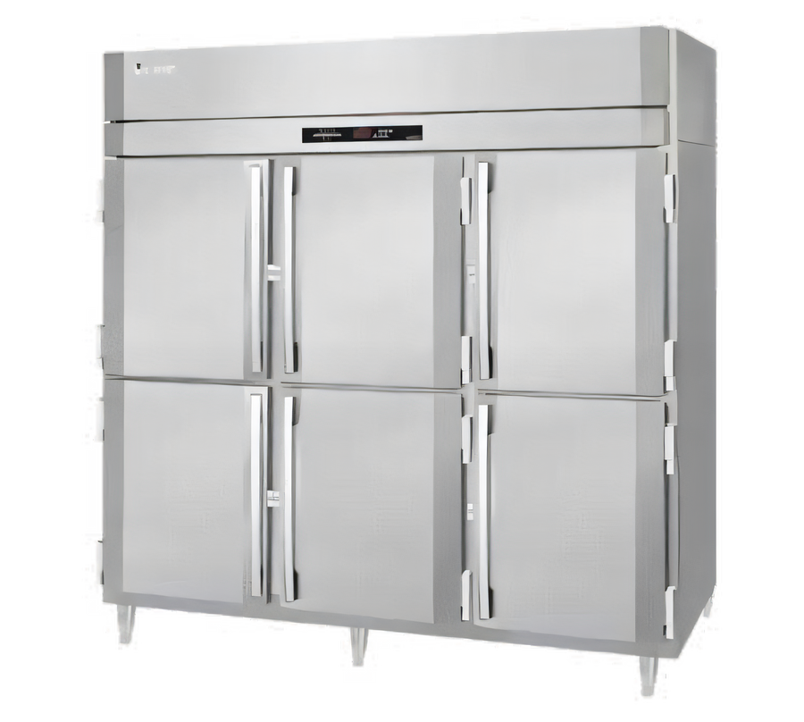 Product image #1 for Victory UltraSpec Three-Section Stainless Steel Reach-In Freezer with Six Solid Half Doors, Self-Contained