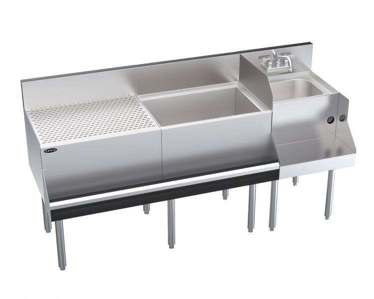 Product image #1 for Krowne Royal Series 66-Inch Underbar Ice Bin/Cocktail Station with Blender Station, Drainboard and 10-Circuit Cold Plate