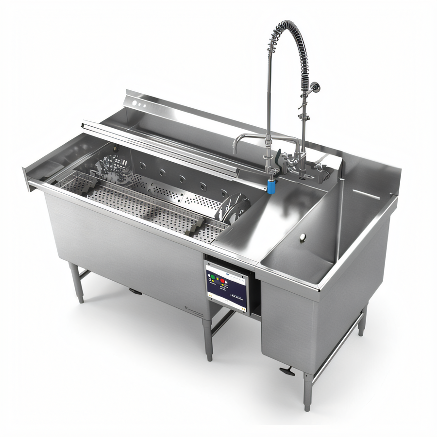 Product image #1 for Power Soak 69-1/2-Inch Wide Left-to-Right Skewer Soak Dishtable, Heated 42-Inch Wash Tank, 208V/3-Phase