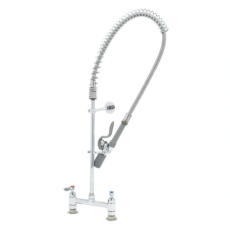 Product image #1 for T&S Brass EasyInstall Deck-Mount Pre-Rinse Unit with Spring-Action Gooseneck, 8-Inch Centers, 24-Inch Riser and 44-Inch Hose