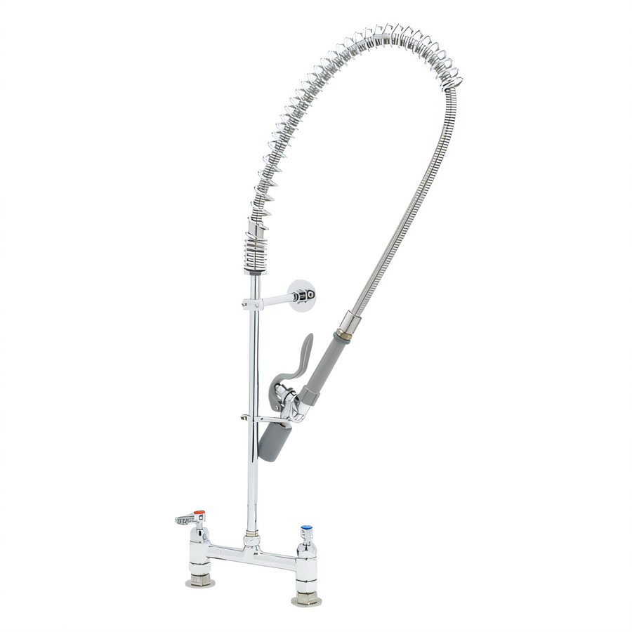 Product image #1 for T&S Brass EasyInstall Deck-Mount Pre-Rinse Unit with Spring-Action Gooseneck, 8-Inch Centers, 24-Inch Riser and 44-Inch Hose