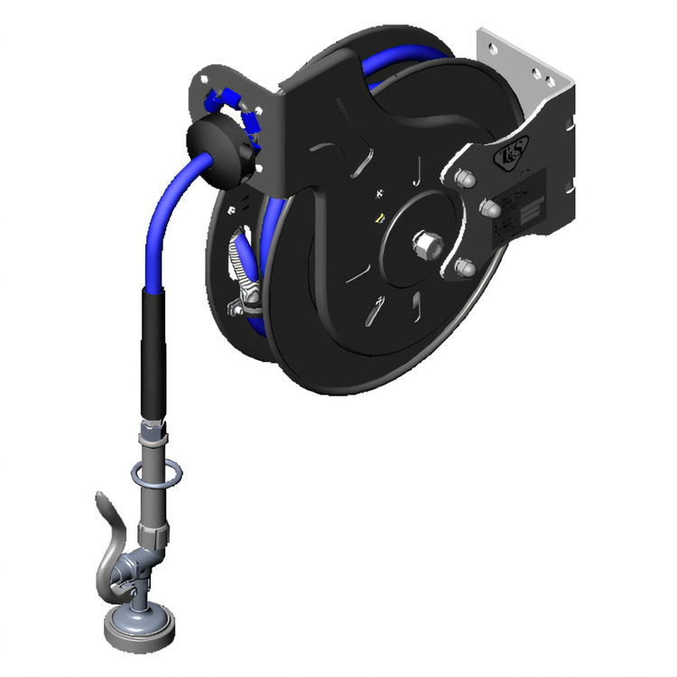 Product image #1 for T&S Brass Open Epoxy-Coated Retractable Hose Reel System with 3/8-Inch x 35-Foot Hose and 1.15 GPM Spray Valve