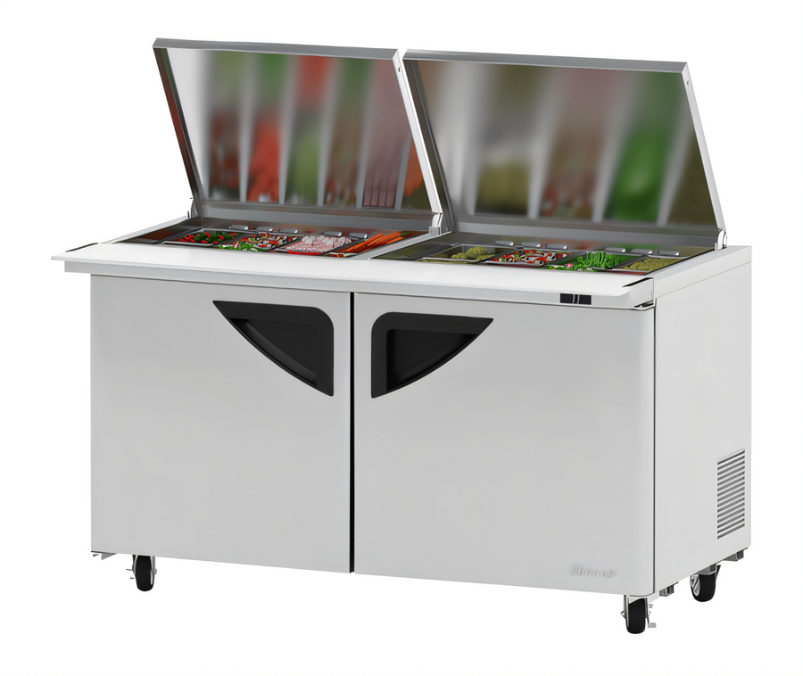 Product image #1 for Turbo Air Super Deluxe 60-Inch Two-Section Sandwich/Salad Mega Top Prep Table with Flat Lids and 24-Pan Opening