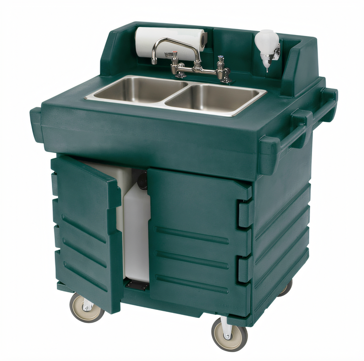 Product image #1 for Cambro CamKiosk® Mobile 2-Compartment Hand Wash Sink Cart, Polyethylene, Granite Green, 110V
