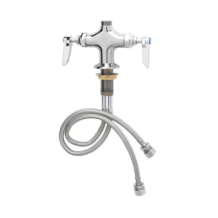 Product image #1 for T&S Brass Double Pantry Deck-Mount Mixing Faucet, 4-Inch Centers, Lever Handles, Less Nozzle