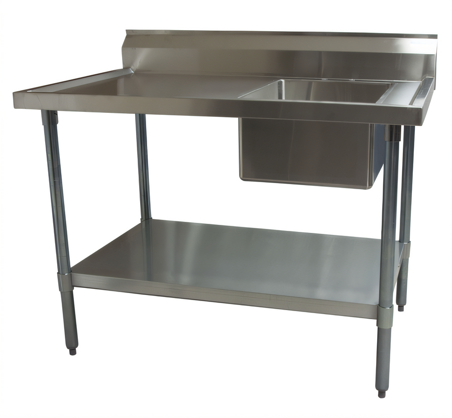 Product image #1 for BK Resources 72-Inch x 30-Inch 18-Gauge Stainless Steel Sink Work Table with Right-Hand Prep Sink, Marine Edge, 6-Inch Riser, and Open Undershelf