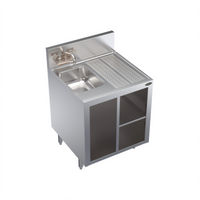 Krowne Royal Series 24-Inch Stainless Steel Open Front Underbar Wet Waste Cabinet with Left Sink and Right Drainboard