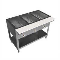 BK Resources ST-3 3-Pan Electric Open Well Steam Table with Open Shelf Base and Cutting Board Shelf