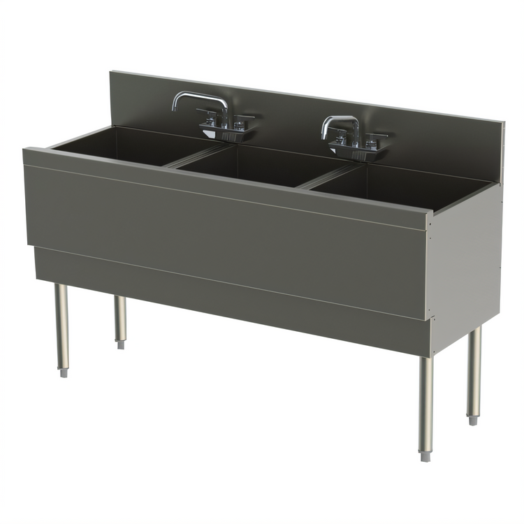 Product image #1 for Top Shelf TS Series Extra Capacity 3-Compartment Stainless Steel Underbar Sink Unit, 54-Inch Wide