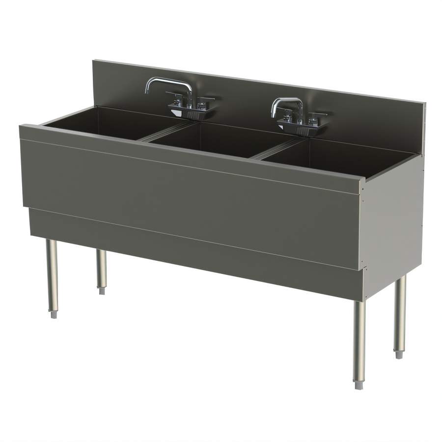 Product image #1 for Top Shelf TS Series Extra Capacity 3-Compartment Stainless Steel Underbar Sink Unit, 54-Inch Wide