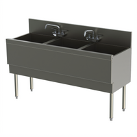 Top Shelf TS Series Extra Capacity 3-Compartment Stainless Steel Underbar Sink Unit, 54-Inch Wide